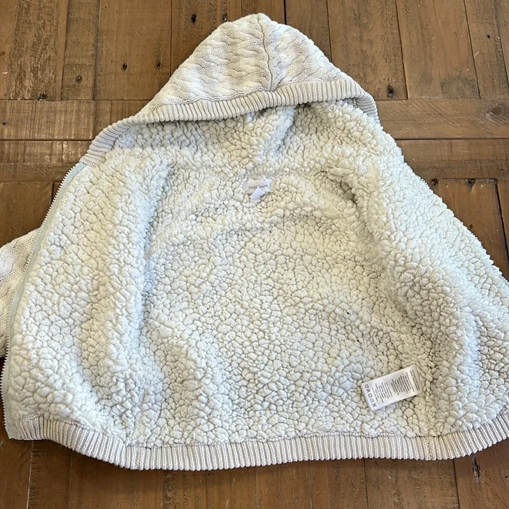 Angel dear Sherpa cable knit tan striped jacket